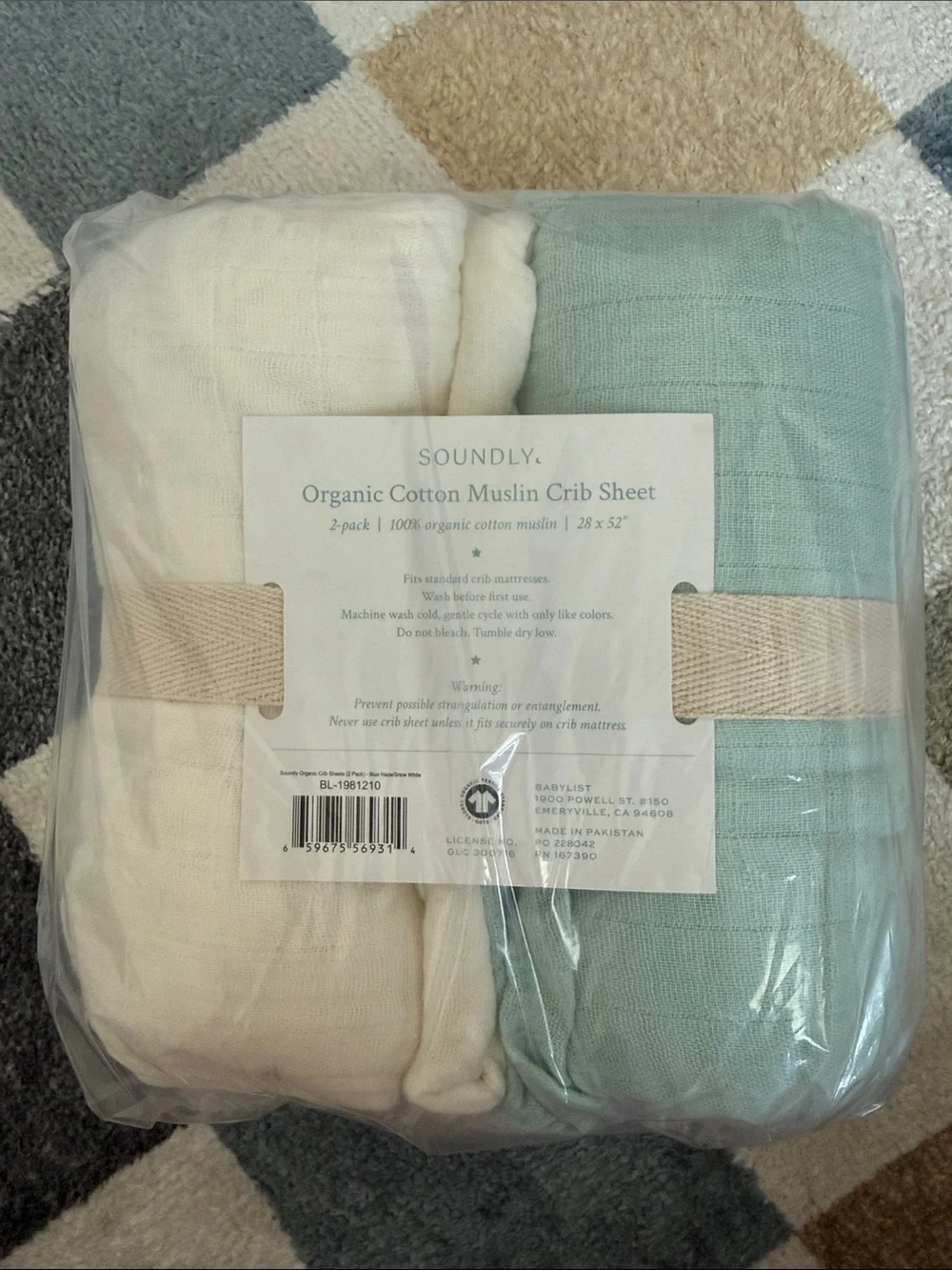 Soundly Organic Cotton Muslin Crib Sheet (2 Pack) blue haze/snow white